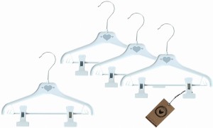 Wieszaki niemowlęce z poprzeczką. Biało-szare wieszaki z klipsami. Wieszaki do niemowlęcej garderoby.