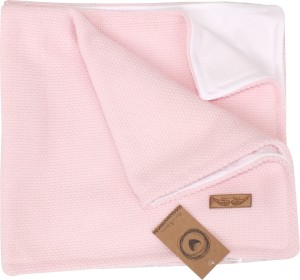 Miękki, włóczkowy koc niemowlęcy. Różowy kocyk do kołyski, wózka, łóżeczka. Kocyk włóczkowy z bawełnianą podszewką dla niemowląt.