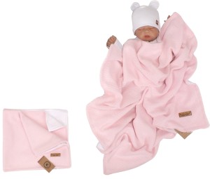 Miękki, włóczkowy koc niemowlęcy. Różowy kocyk do kołyski, wózka, łóżeczka. Kocyk włóczkowy z bawełnianą podszewką dla niemowląt.