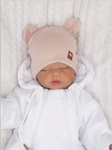 Różowa czapka podwójna, elastyczna dla niemowlaka. Bawełniana czapeczka na wiosnę, lato, jesień dla noworodka. Czapeczka na wyjście ze szpitala dla dziewczynki.