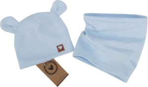 Podwójna czapka z uszkami w komplecie z kominem dla noworodka. Niebieski komplet dla niemowlaka. Czapka na wiosnę, lato, jesień dla noworodka.