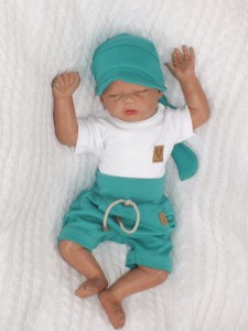 Biało-zielony komplet na lato dla niemowlaka. Body, spodenki na lato dla noworodka. Niemowlęcy, bawełniany zestaw na lato.