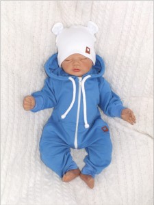 Dresowy bawełniany wiosenny, letni, jesienny kombinezon niemowlęcy. Pajac dla niemowlaka niebieski. Dres dla noworodka