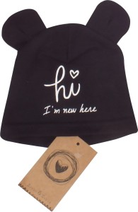 Bawełniana, elastyczna czapeczka dla noworodka. Czapeczka na wyjście ze szpitala dla niemowląt.  Czarna czapeczka z uszkami dla noworodka.