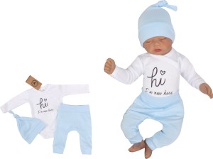 Komplet niemowlęcy niebieski. Komplet body, spodnie i czapka dla noworodka.  Bawełniany zestaw na wyjście ze szpitala. Wyprawka dla niemowlaka.