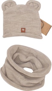 Komplet włóczkowy dla niemowląt, dzieci. Beżowy komplet włóczkowy dla dzieci. Czapka z uszkami + tuba dla noworodka.  Komplet wiosna, jesień dla niemowląt.
