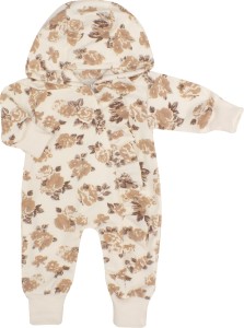 Dresowy bawełniany wiosenny, letni, jesienny kombinezon niemowlęcy. Pajac dla niemowlaka beżowo-czekoladowy  Dres dla noworodka, dziewczynki w kwiaty