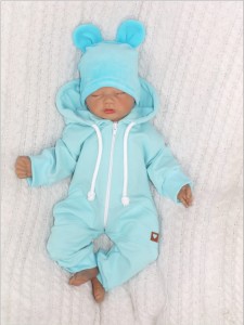 Dresowy bawełniany wiosenny, letni, jesienny kombinezon niemowlęcy. Pajac dla niemowlaka turkusowy. Dres dla noworodka