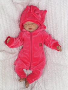 Welurowy dres niemowlęcy. Komplet welurowy dla niemowlaka. Różowy, malinowy dres dziecięcy. Prezent dla noworodka, niemowlaka. Modny dresik. Bluza z kapturem  z kokardką, legginsy welurowe z falbankami, opaska z kokardką