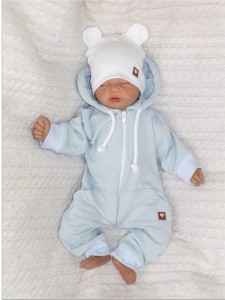 Dresowy bawełniany wiosenny, letni, jesienny kombinezon niemowlęcy. Pajac dla niemowlaka błękitny, niebieski. Dres dla noworodka