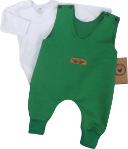 Komplet 2 częściowy dla niemowlaka body +spodnie na szelkach. Bawełniany przyjemny komplet dla niemowlaka koloru zielonego.