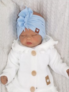 Elastyczna opaska dziewczęca. Niebieska, szeroka opaska na uszy, jak turban. Opaska na wiosnę, lato, jesień.