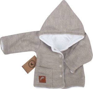 Unikalna, ciepła dwustronna kurtka z kieszonką. Biało-beżowy ciepły płaszczyk niemowlęcy. Dziergana kurteczka idealna na zimę dla noworodka. Płaszczyk na chrzest. Oryginalny prezent dla noworodka.