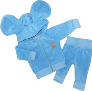 Welurowy dres niemowlęcy. Komplet welurowy dla niemowlaka. Niebieski, błękitny dres dziecięcy. Prezent dla noworodka, niemowlaka. Modny dresik. Bluza z kapturem  z uszami na zamek, spodnie welurowe