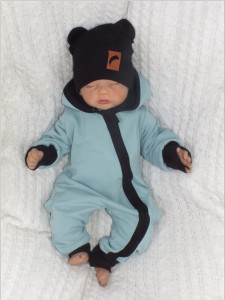 Kombinezon bawełniany dwuwarstwowy cieplutki na wiosnę i lato bez stóp dla noworodka kolor morski