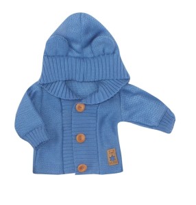 Włóczkowa kurtka z kapturem dla niemowlaka. Niemowlęca bluza włóczkowa na wiosnę, jesień. Kurtka włóczkowa jeansowa dla niemowląt.