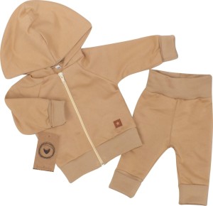Dres bawełniany niemowlęcy 2 częściowy bardzo wygodny piaskowy beżowy dla niemowlaka