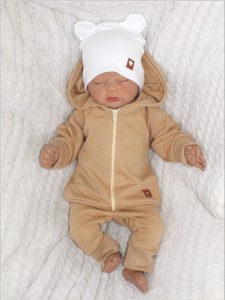 Dres bawełniany niemowlęcy 2 częściowy bardzo wygodny piaskowy beżowy dla niemowlaka