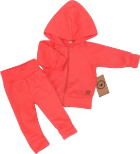 Bawełniany dres niemowlęcy. Komplet dresowy dla niemowlaka. Malinowy, różowy dres dziecięcy. Prezent dla noworodka, niemowlaka. Modny dresik. Bluza z kapturem na zamek, spodnie dresowe