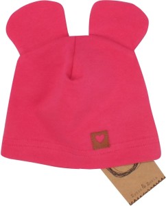 Amarantowa, przewiewna czapka z uszkami  dla niemowląt. Czapka na wyjście ze szpitala dla noworodka. Bawełniana czapka dla noworodka.