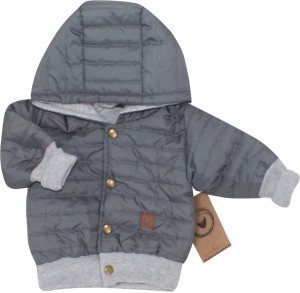Kurtka pikowana na wiosnę, jesień dla niemowlaka. Grafitowa bejsbolówka z kapturem niemowlęca. Modna kurtka dla malucha w kolorze grafitowym.