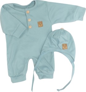 Pajacyk z guzikami + czapka wiązana komplet  2 częściowy miętowy