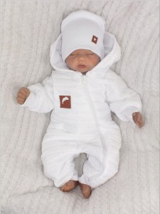 Ortalionowy kombinezon pikowany bez stóp wiosna-jesień biały  dla noworodka