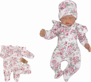 Pajacyk rozpinany na zamek + czapka zestaw2 częściowy w róże