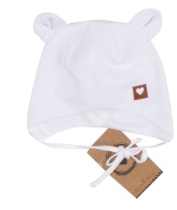 Bawełniana czapka z uszkami wiązana biała