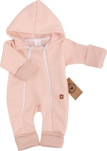 Kombinezon pajacyk z kapturem z ocieplanej dresówki  dla niemowlaka brudny róż