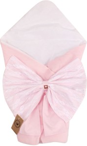 Ciepły mięciutki rożek becik welurowy +piękna kokarda różowy do chrztu dla niemowlaka