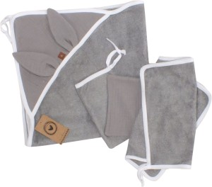 Bambusowy komplet kąpielowy dla niemowlaka ;okrycie ,ręczniczek oraz myjki -szary