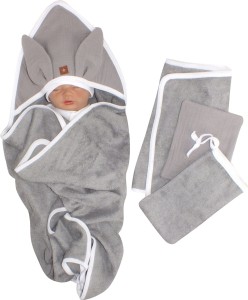 Bambusowy komplet kąpielowy dla niemowlaka ;okrycie ,ręczniczek oraz myjki -szary