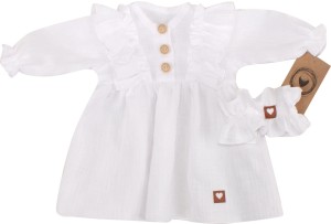 Muślinowa sukienka niemowlęca . Przewiewna dziewczęca sukienka z długim rękawem. Sukienka z opaską  dla niemowlaka. Biała sukienka muślinowa dla małej dziewczynki.