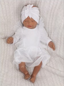 Bodosukienka +opaska z tiulem długi rękaw biała dla niemowlaka