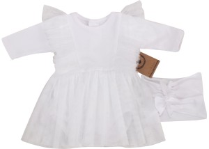Bodosukienka +opaska z tiulem długi rękaw biała dla niemowlaka