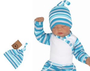 czapka niemowlęca noworodkowa bawełniana w turkusowe paski