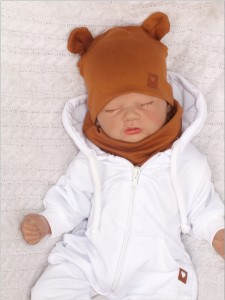 Cynamonowa czapka podwójna, elastyczna dla niemowlaka. Bawełniana czapeczka na wiosnę, lato, jesień dla noworodka. Czapeczka na wyjście ze szpitala dla noworodka.