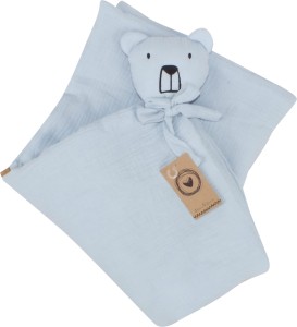 Muślinowy kocyk dla niemowlaka do wózka. Kołderka muślinowa dla noworodka do kołyski. Błękitna, muślinowa kołderka dla noworodka.