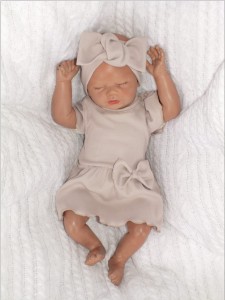 Bodosukienka prążkowana z opaską. Bawełniana bodosukienka dla dziewczynki. Pomysł na prezent dla noworodka, dla dziewczynki. Bodosukienka na wesele, chrzest, uroczystości.