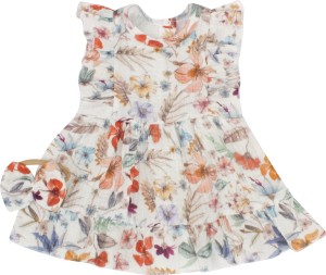 Muślinowa sukienka niemowlęca na lato. Przewiewna dziewczęca sukienka z krótkim rękawem. Sukienka z opaską  dla niemowlaka. Kwiecista sukienka muślinowa dla małej dziewczynki.