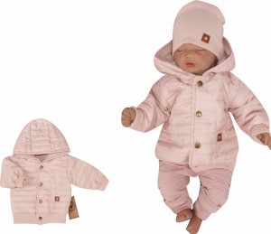 Kurtka pikowana na wiosnę, jesień dla małej dziewczynki. Różowa bejsbolówka z kapturem niemowlęca. Modna kurtka dla dziewczynki w kolorze brudnego różu.