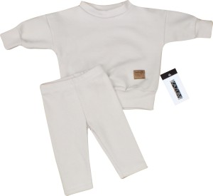 Modny komplet niemowlęcy z bluzą oversize. Zestaw z bluzą oversize+legginsy prążkowane. Beżowy uniwersalny komplet dla dziecka. Must have w garderobie dziecięcej.