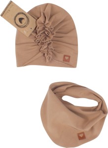 Czapka Turban niemowlęcy, czapka turban dla noworodka wiosenna, letnia. Bawełniany turban z apaszką dla niemowlaka. Czapka dla dziewczynki toffi brąz na lato, wiosnę.