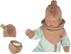 Czapka Turban niemowlęcy, czapka turban dla noworodka wiosenna, letnia. Bawełniany turban z apaszką dla niemowlaka. Czapka dla dziewczynki toffi brąz na lato, wiosnę.