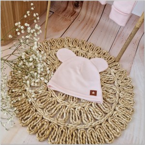 Bawełniana kompletna wyprawka na wyjście ze szpitala. Zestaw niemowlęcy: bluza, spodnie, czapka i body z krótkim rękawem.   Bawełniana wyprawka dla noworodka pudrowy róż