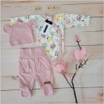 KAZUM Komplet body + półśpiochy + czapka baby pastel pink bear  ostatnie sztuki 50, 68