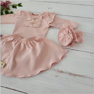 3 częściowy komplet dla niemowlaka body +spódniczka+ opaska brudny róż