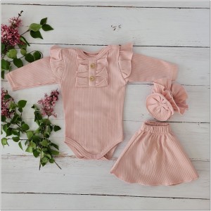 3 częściowy komplet dla niemowlaka body +spódniczka+ opaska brudny róż