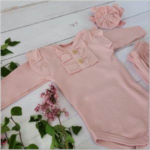 3 częściowy komplet dla niemowlaka body +spódniczka+ opaska brudny róż